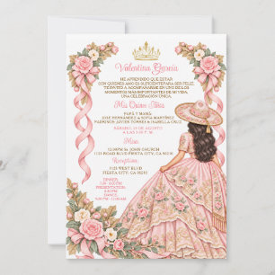 Convite Arco Rosa Suave Charra Garota Quinceañera Floral D