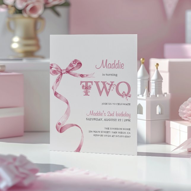 Convite Arco Rosa Suave Segunda Rapariga de Aniversário (Criador carregado)