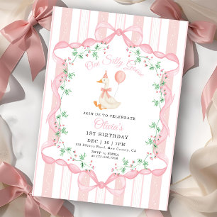 Convite Arco Rosa Uma Gansa Boba Floral Menina 1º Aniversá