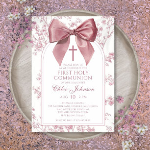 Convite Arco Rosa Vintage Primeira Comunhão Menina Floral