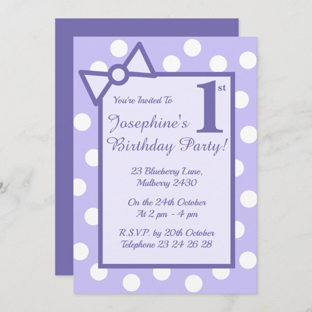 Convite arco roxo e Festa de aniversario de meninas para p (Frente/Verso)