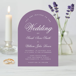 Convite Arco Roxo Empoeirado Casamento Escrito Simples Mod
