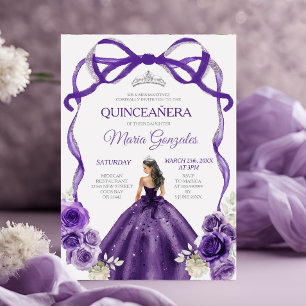 Convite Arco Roxo Escuro Princesa Silver Crown Quinceañera