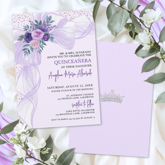 Convite Arco Roxo Quinceanera (Purple Bow Quinceanera Invitation)