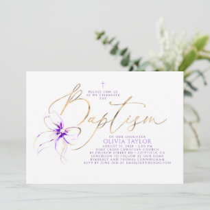 Convite Arco Roxo Suave Batismo Minimalista Moderno Elegan
