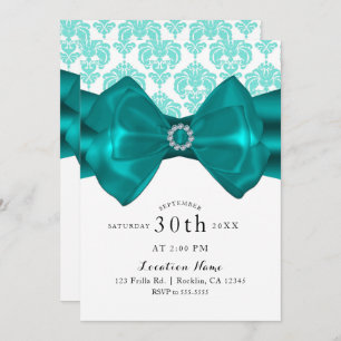 Convite Arco Teal & White Damask Glam Chic Sweet 16 Party