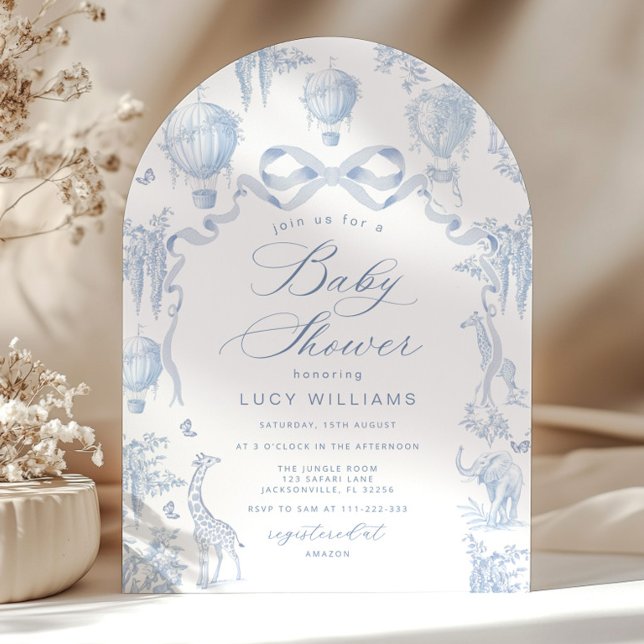 Convite Arco Toile de Jouy Safari Chá de Bebezinho (Criador carregado)