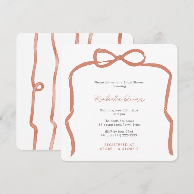 Convite Arco Trendy Verona Orange Ribbon Chá de panela (Frente/Verso)