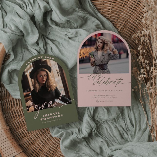 Convite Arco Verde e Rosa Foto Script Graduação (Criador carregado)
