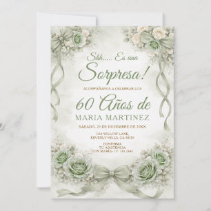 Convite Arco Verde Oliva Floral Sorpresa 60 Anos Aniversár