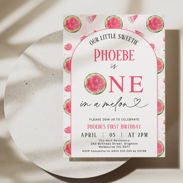 Convite Arco Verde Vermelho Moderno Um Em Um primeiro aniv (Modern One In A Melon 1st Birthday Invitation Invitation Template, Watermelon 1st Birthday Invite)