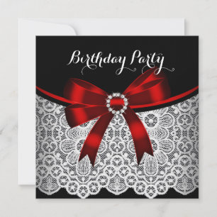 Convite Arco Vermelho Elegante  Preto Lace Festa de aniver