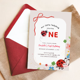 Convite Arco Vermelho Floral Pequena Joaninha 1º Aniversár