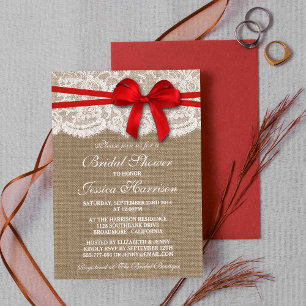 Convite Arco Vermelho Russo, Chá de panela Burlap & Lace