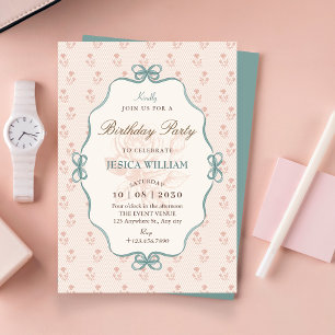 Convite Arco vintage pastel azul rosa aniversário