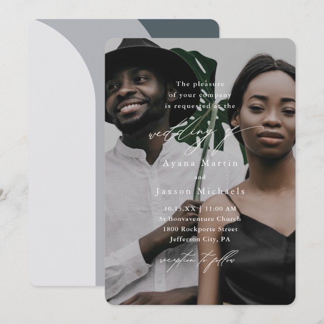 Convite Arcos Azuis Modernos Um Casamento Fotográfico (Frente/Verso)