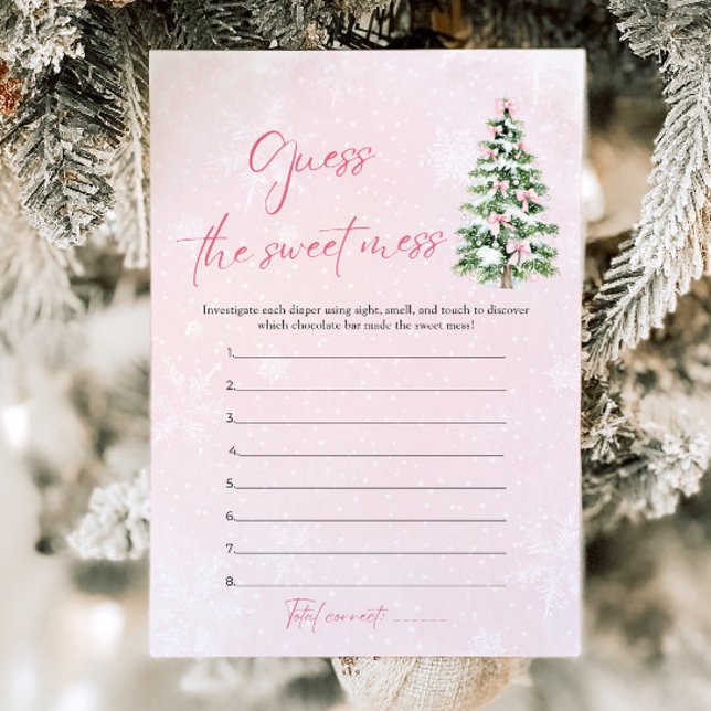 Convite Arcos, Chá de fraldas de Natal, adivinhem a doce M (Pink Bows Christmas Baby Shower Guess the Sweet Mess Game)