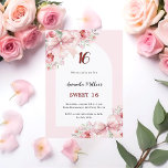Convite Arcos cor-de-rosa arco 16<br><div class="desc">Um quadro de arco branco e fundo de rosa claro. Decorado com flores rosa e arcos cor-de-rosa. Personalize e adicione um nome,  idade e detalhes.</div>