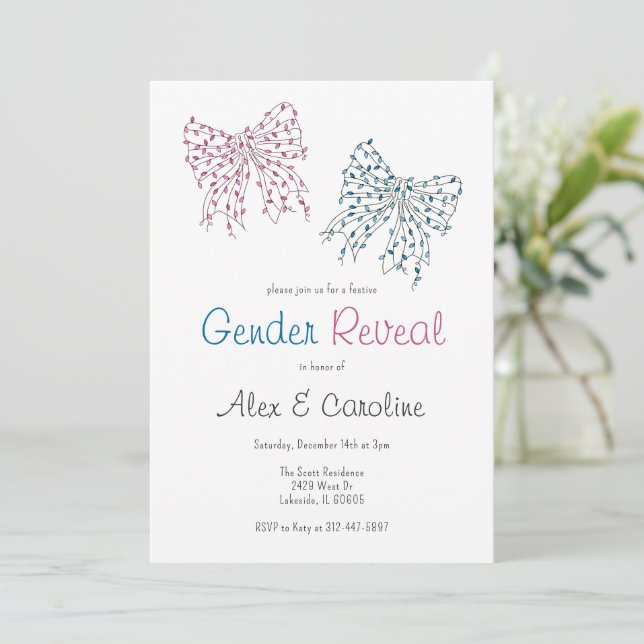 Convite Arcos cor-de-rosa de Natal Azul Festa de Revolução (Em pé/Frente)