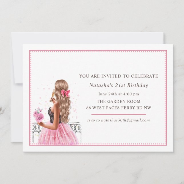 Convite Arcos cor-de-rosa Festa de aniversário de champanh (Frente)