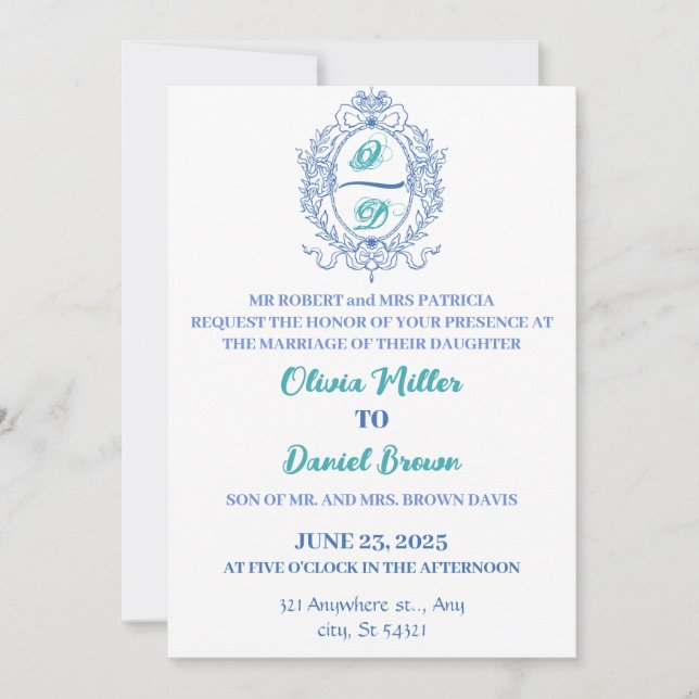 Convite Arcos de Fita de Oval Floral Elegante Casamento (Frente)