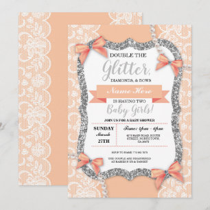 Convite Arcos de Garota Glitter de Lace de Pêssego de Ch