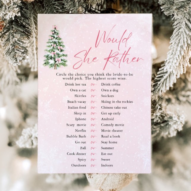 Convite Arcos de Natal Ela Preferencialmente Jogo de Chá d (Pink Bows Christmas Would She Rather Baby Shower Game)