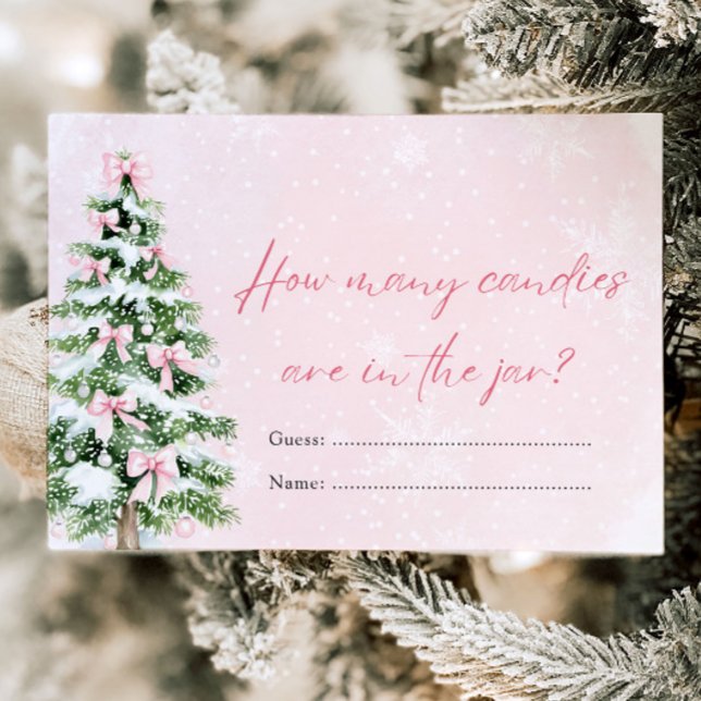 Convite Arcos de Natal Quantos Canais de Jogo de Chá de fr (Pink Bows Christmas How Many Candies Baby Shower Game)