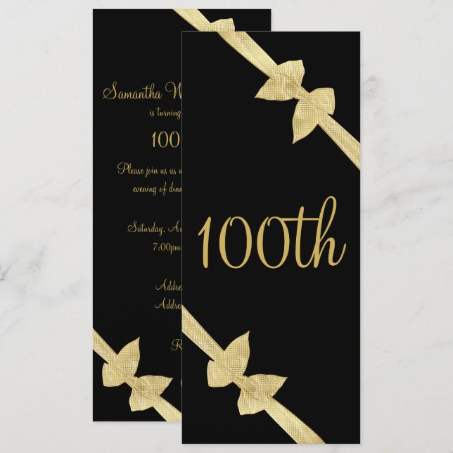 Convite Arcos de Ouro Falso Elegantes para 100º Aniversári (Frente/Verso)