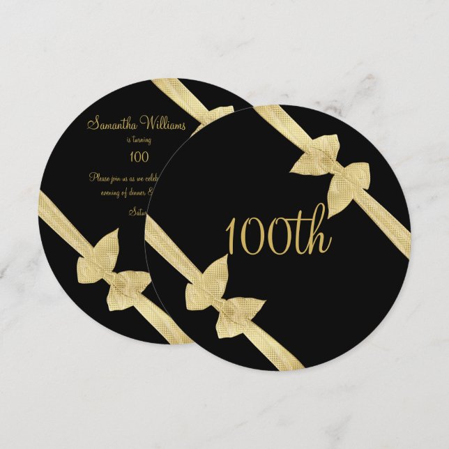 Convite Arcos de Ouro Falso Elegantes para 100º Aniversári (Frente/Verso)