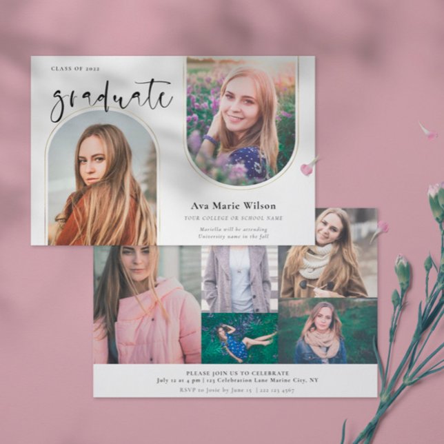 Convite Arcos de ouro | Graduação por caligrafia múltipla (Criador carregado)