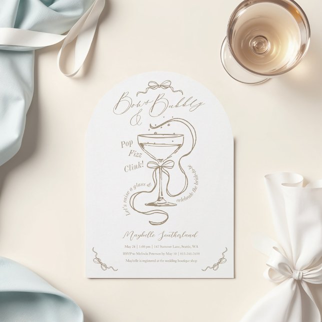Convite Arcos desenhados à mão Arco do Chá de panela do co (Handdrawn Bows Bubbly Cocktail Bridal Shower Arch Invitation)