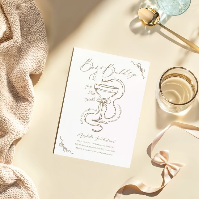 Convite Arcos Desenhados À Mão E Chá de panela De Cocktail (Hand Drawn Bows & Bubbly Cocktail Bridal Shower Invitation)