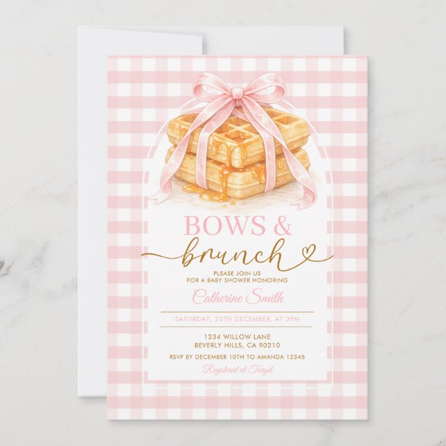 Convite Arcos e Brunch Waffle Rosa Brunch Chás de Bebê  (Frente)