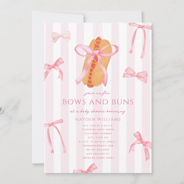 Convite Arcos e Bundas Bebê Q Cachorro-Quente Rosa Churras (Frente)