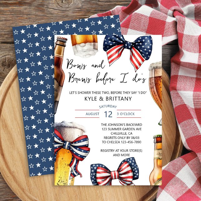 Convite Arcos e pausas antes que eu faça Casais Chá de cas (Patriotic Themed Couples Shower invitation with Bows and Brews before I do )
