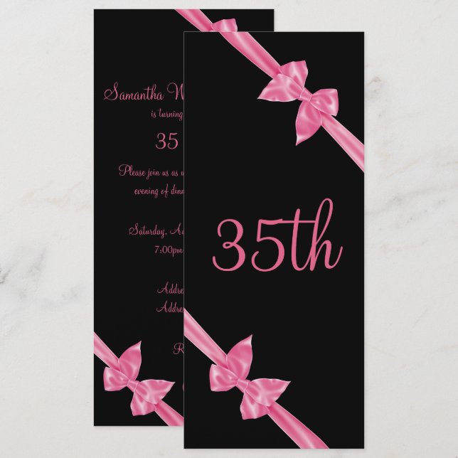 Convite Arcos Elegante de Satin Rosa, 35º Aniversário (Frente/Verso)