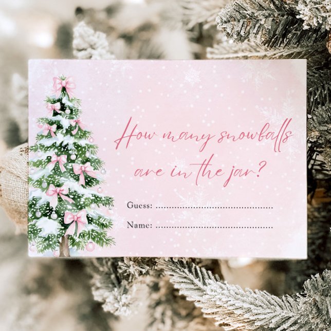 Convite Arcos Natal Quantos Jogos de Chá de fraldas Snowba (Pink Bows Christmas How Many Snowballs Baby Shower Game )