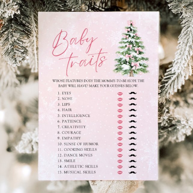 Convite Arcos natalinos Traços de bebê de árvore natalícia (Pink Bows Christmas Tree Baby Traits Baby Shower Game )