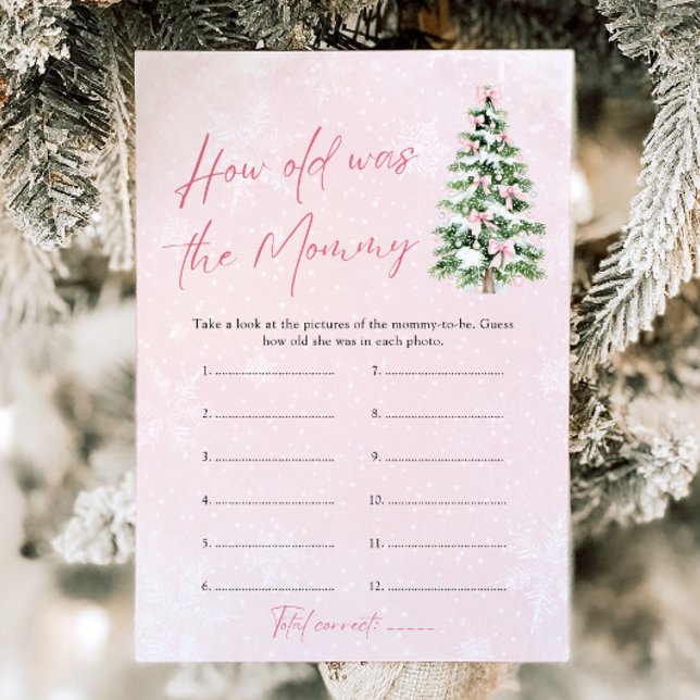 Convite Arcos Rosa De Natal Quão Velho Era O Jogo Da Mamãe (Pink Bows Christmas Baby How Old Was Mommy Game)