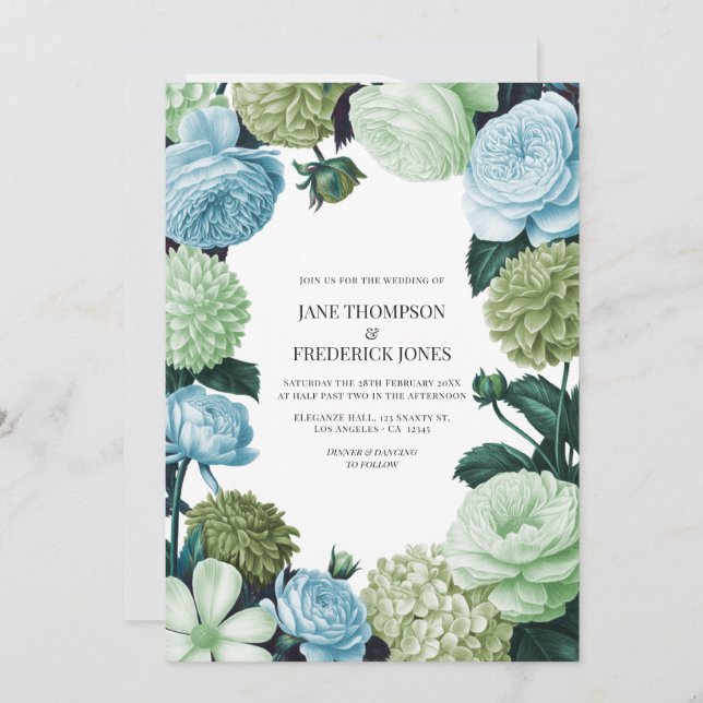 Convite Arctic Blue, Frosted Pine & Cloud Moss Wedding (Frente/Verso)