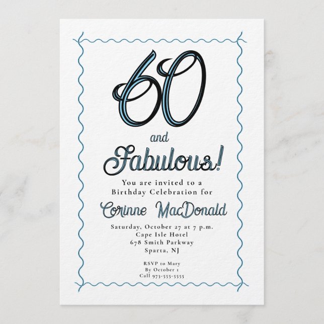 Convite Arctic Blue Sixty and Fabulous 60th Birthday Party (Frente)