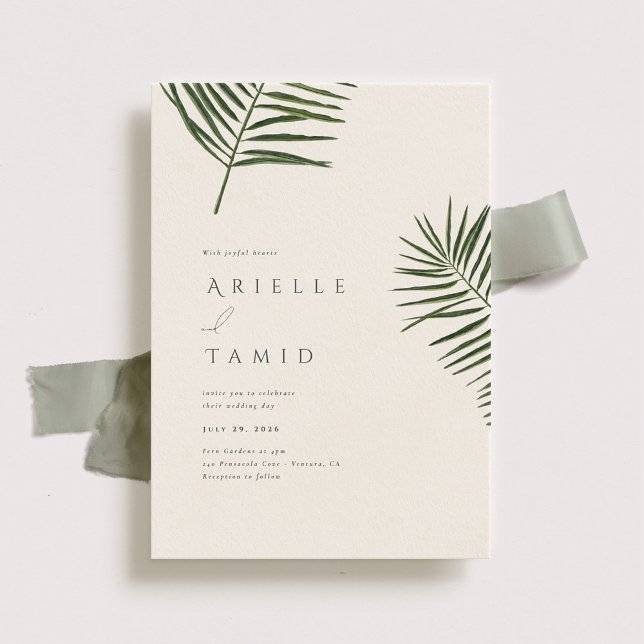 Convite Areca Modern Watercolor Palm Wedding (Criador carregado)