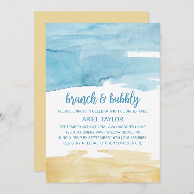 Convite Areia Aquarela e Brunch do Mar e Borracha (Frente/Verso)