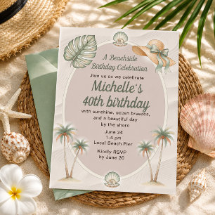 Convite Areia de Praia Palmeiras Tropicais Aniversário de