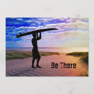 Convite Areia e nuvens do surfista do por do sol