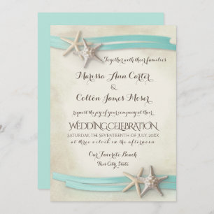 Convite Areia e Starfish Ribbon