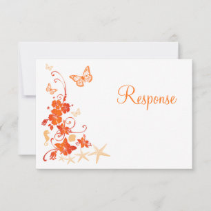Convite Areia, Laranja, White Tropical Beach RSVP Card