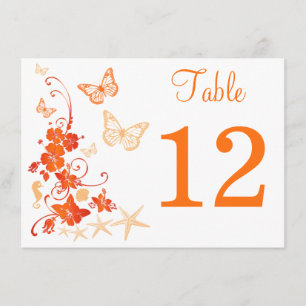 Convite Areia, Laranja, White Tropical Beach Table Number