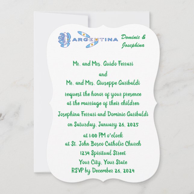 Convite Argentine Rose Flag Personalized Wedding (Frente)